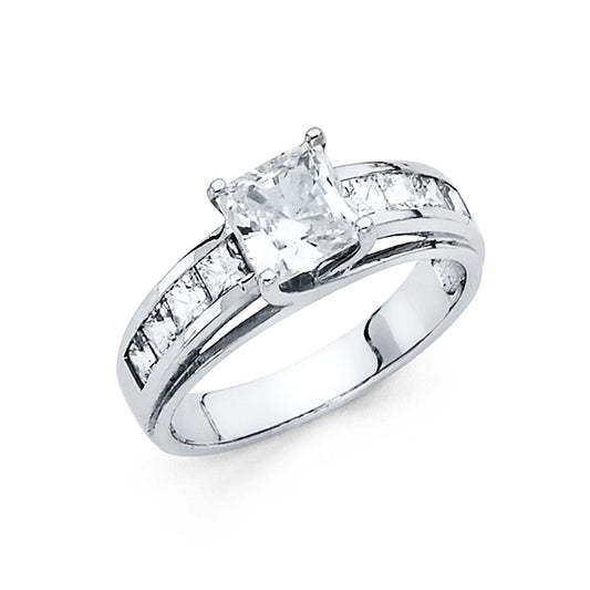 14K White Gold Women's Round & Princess Cut Cubic Zirconia Engagement Ring