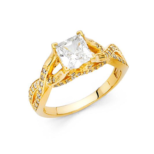 14K Yellow Gold Women’s Princess Cut Twisted Shank Cubic Zirconia Engagement Ring