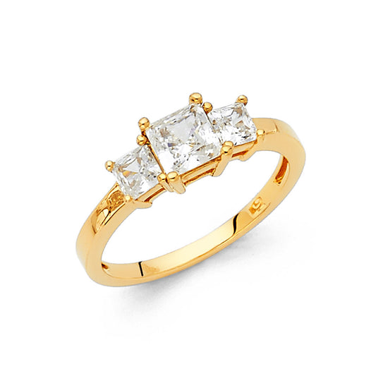 14K Yellow Gold Women’s Three-Stone Cubic Zirconia Engagement Ring