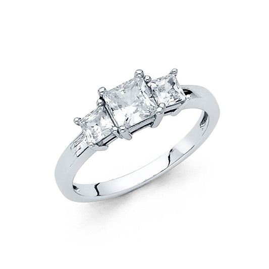 14K White Gold Women’s Three-Stone Cubic Zirconia Engagement Ring