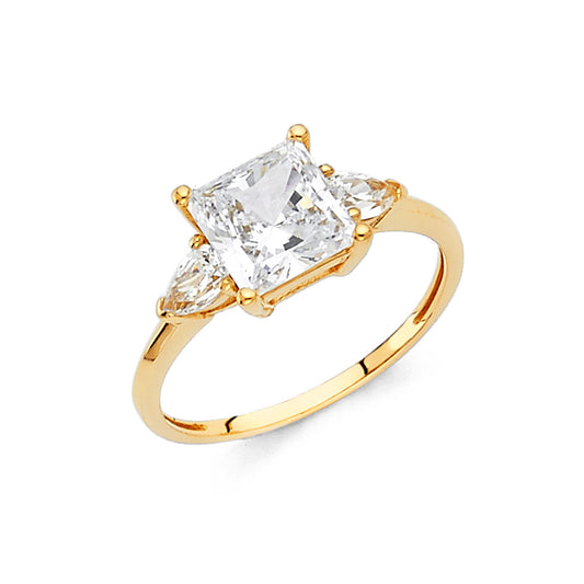 14K Yellow Gold Women’s Three-Stone Cubic Zirconia Engagement Ring
