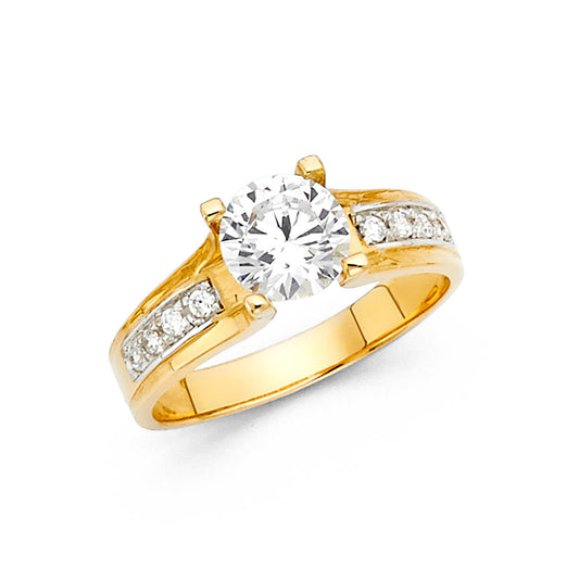 14K Yellow Gold Women’s Round Cubic Zirconia Engagement Ring with Channel CZ Accents