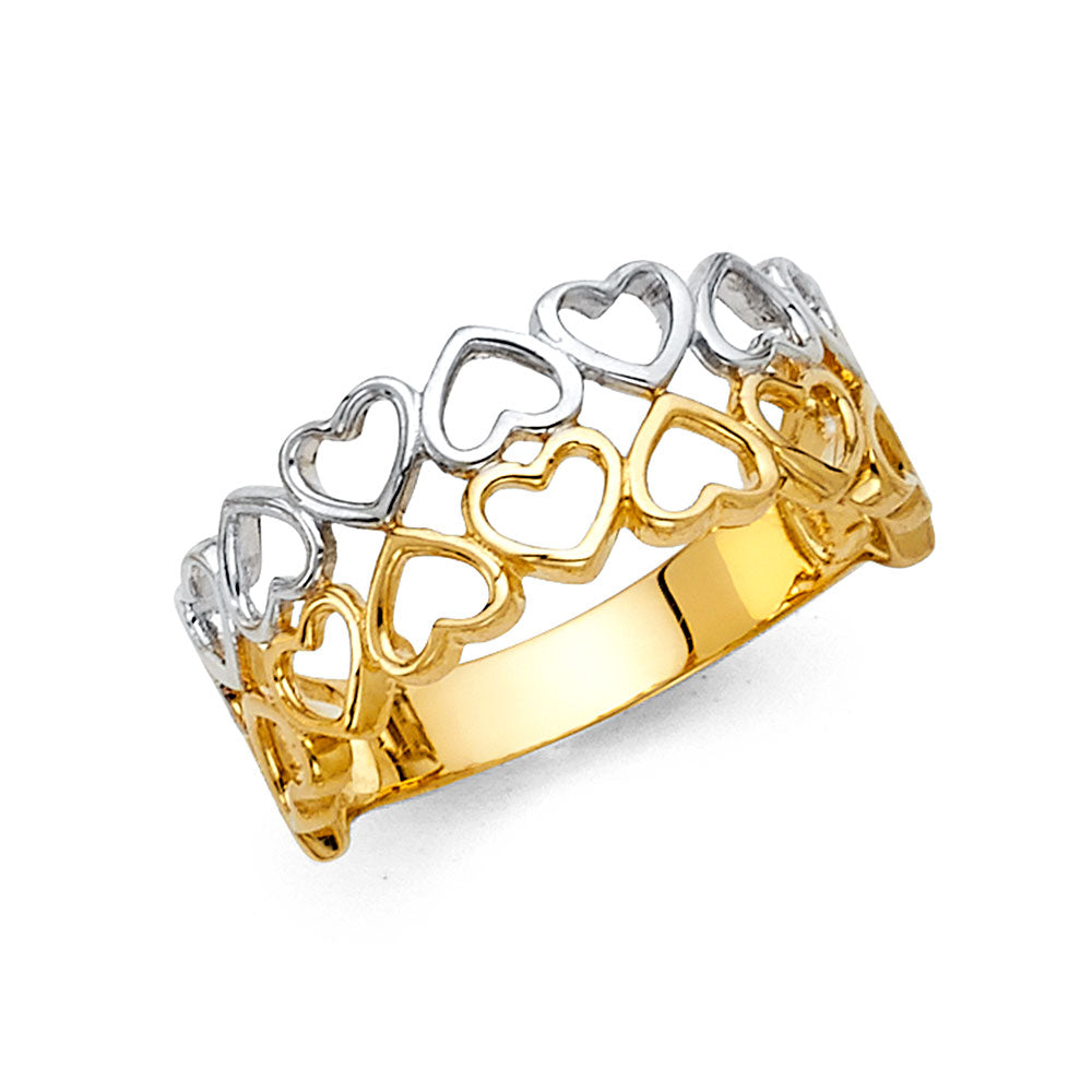 14K Two-Tone Gold Double Row Open Heart Ring