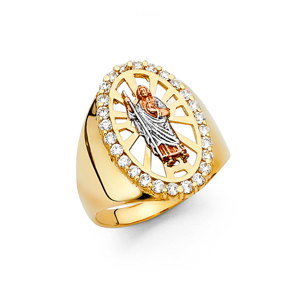 14K Tri-Color Gold Men’s Saint Jude CZ Ring