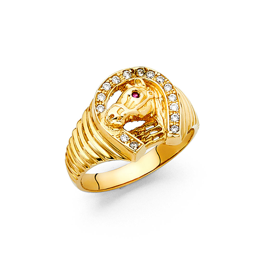 14K Yellow Gold Men’s Horseshoe Design CZ Ring