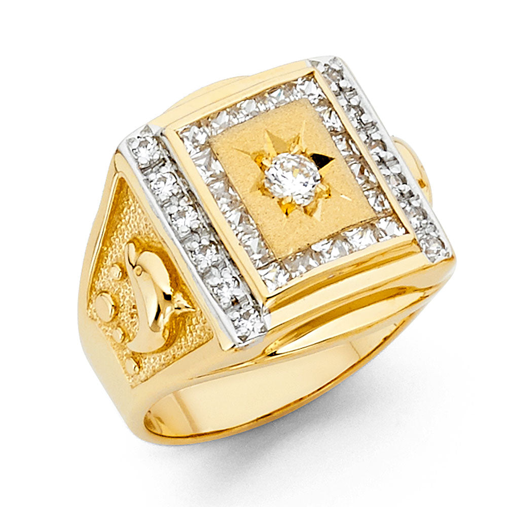 14K Yellow Gold Men’s Signet Design Ring accented with Cubic Zirconia
