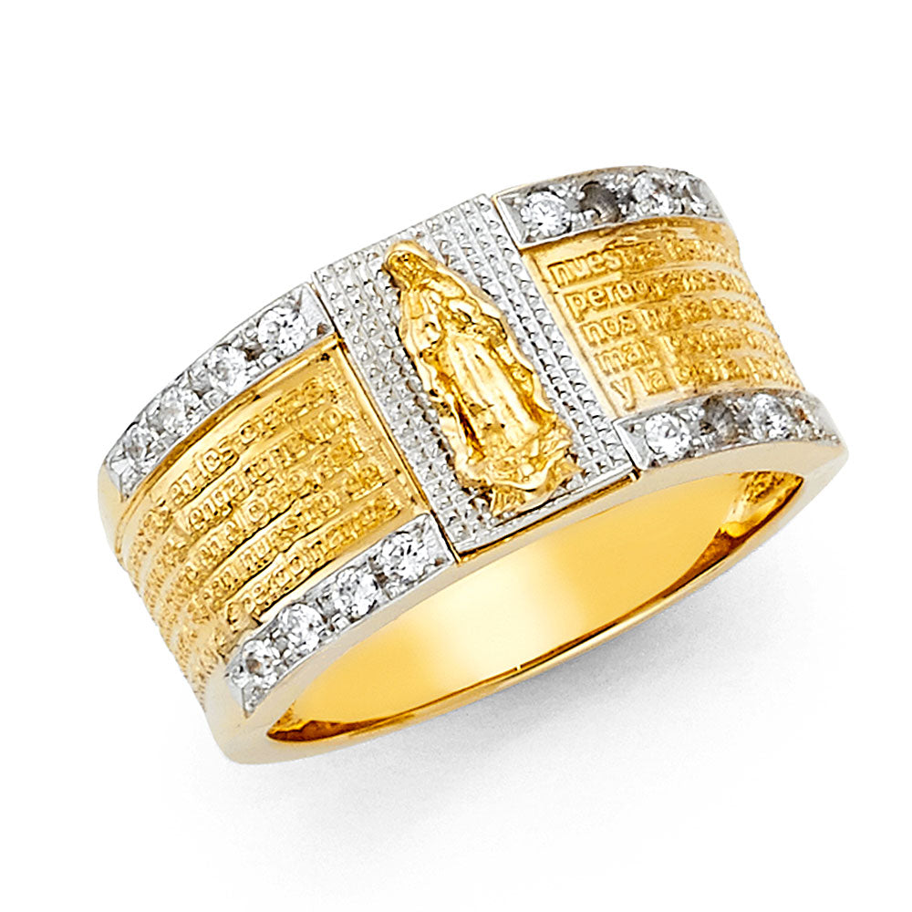 14K Two-Tone Gold Men’s Guadalupe Prayer CZ Ring