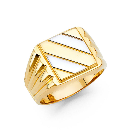 14K Two-Tone Men's High-Polish Diagonal Striped Ring
