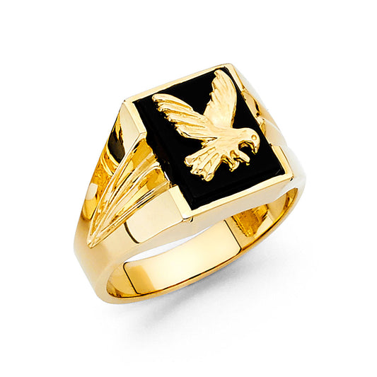 14K Yellow Gold Men’s Onyx Eagle Ring