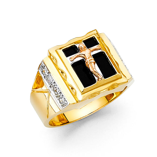 14K Two-Tone Gold Men’s Onyx CZ Crucifix Ring