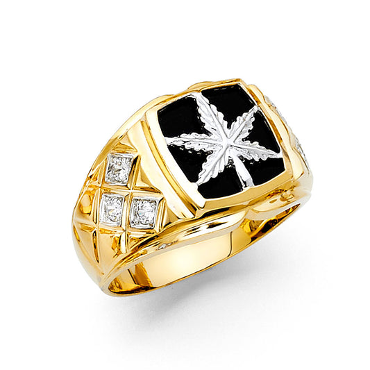 14K Two-Tone Gold Men’s Onyx CZ Leaf Ring