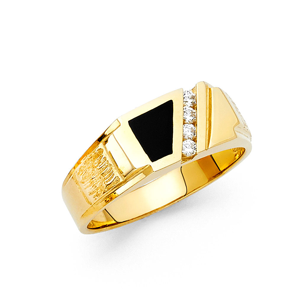 14K Yellow Gold Men’s CZ Onyx Ring