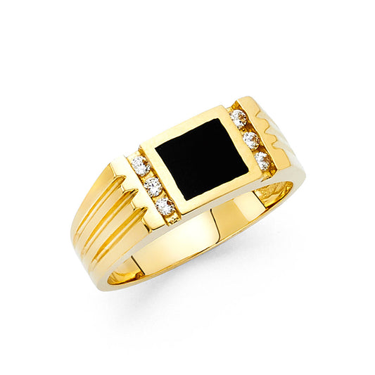 14K Yellow Gold Men’s CZ Square Onyx Ring