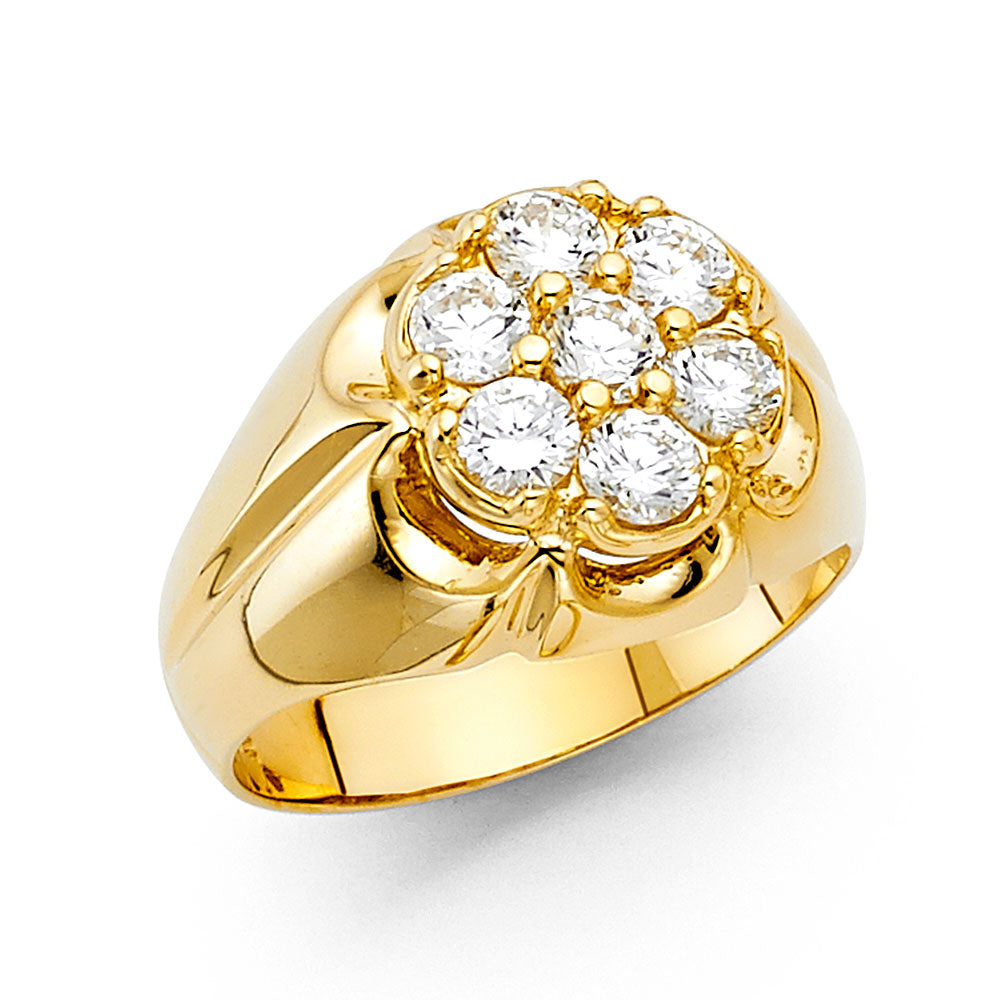 14K Yellow Gold Men's Cluster Ring with Round Cubic Zirconia
