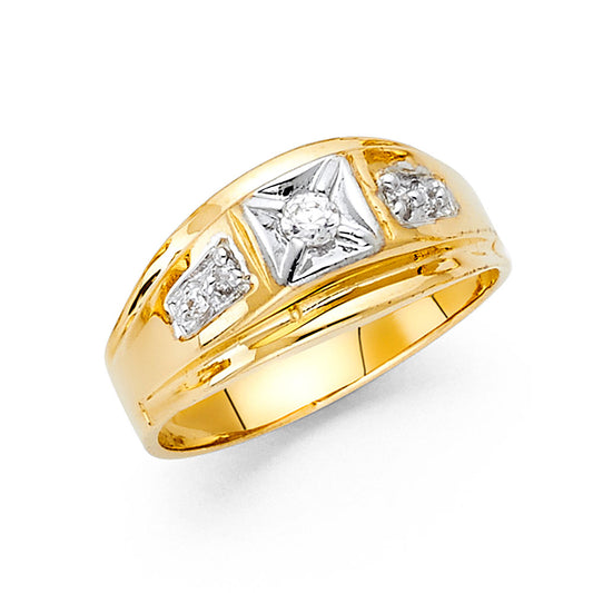 14K Yellow Gold Men's Ring with Cubic Zirconia Accents