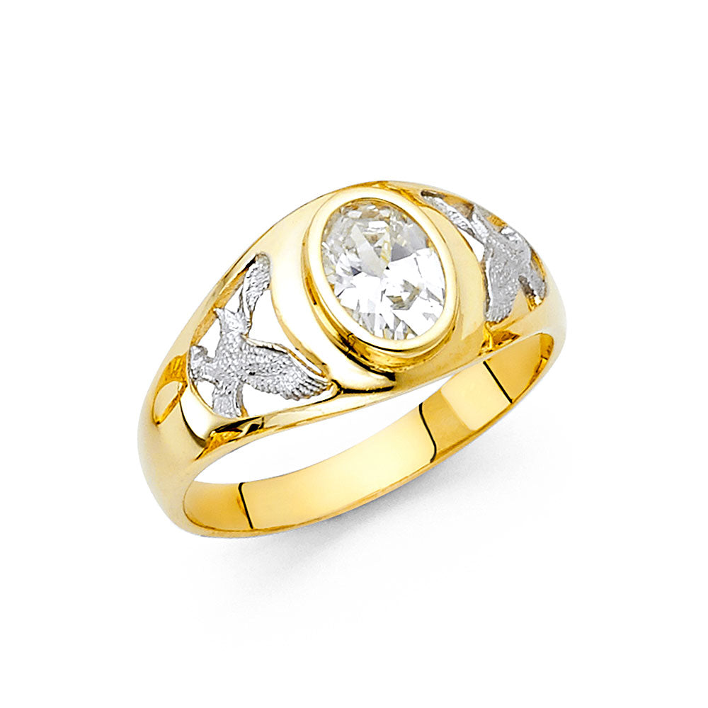 14K Two-Tone Gold Men’s Oval Cut CZ Eagle Design Ring