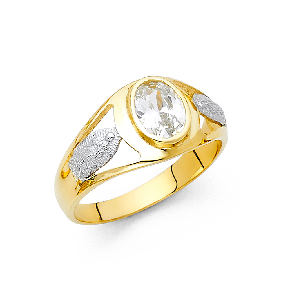14K Two-Tone Gold Men’s Oval CZ Virgin Guadalupe Design Ring