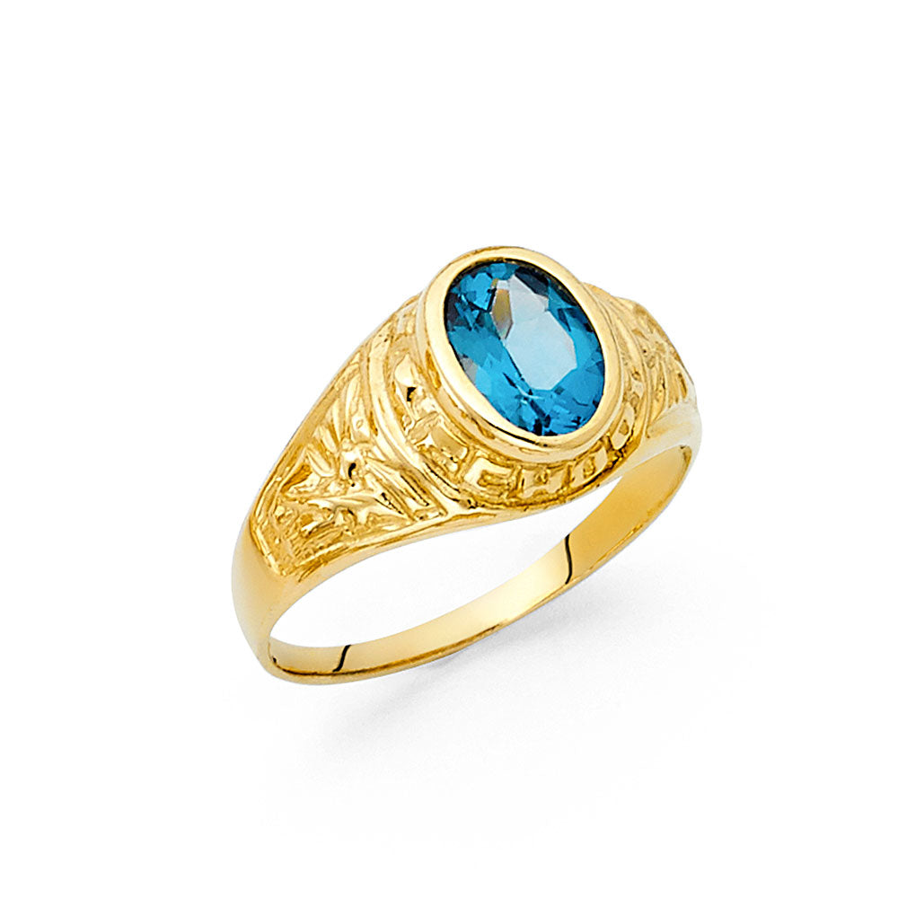 14K Yellow Gold Men’s Virgin Guadalupe Design Aquamarine CZ Ring