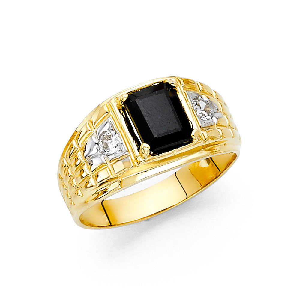 14K Yellow Gold Men’s Square Black CZ Ring