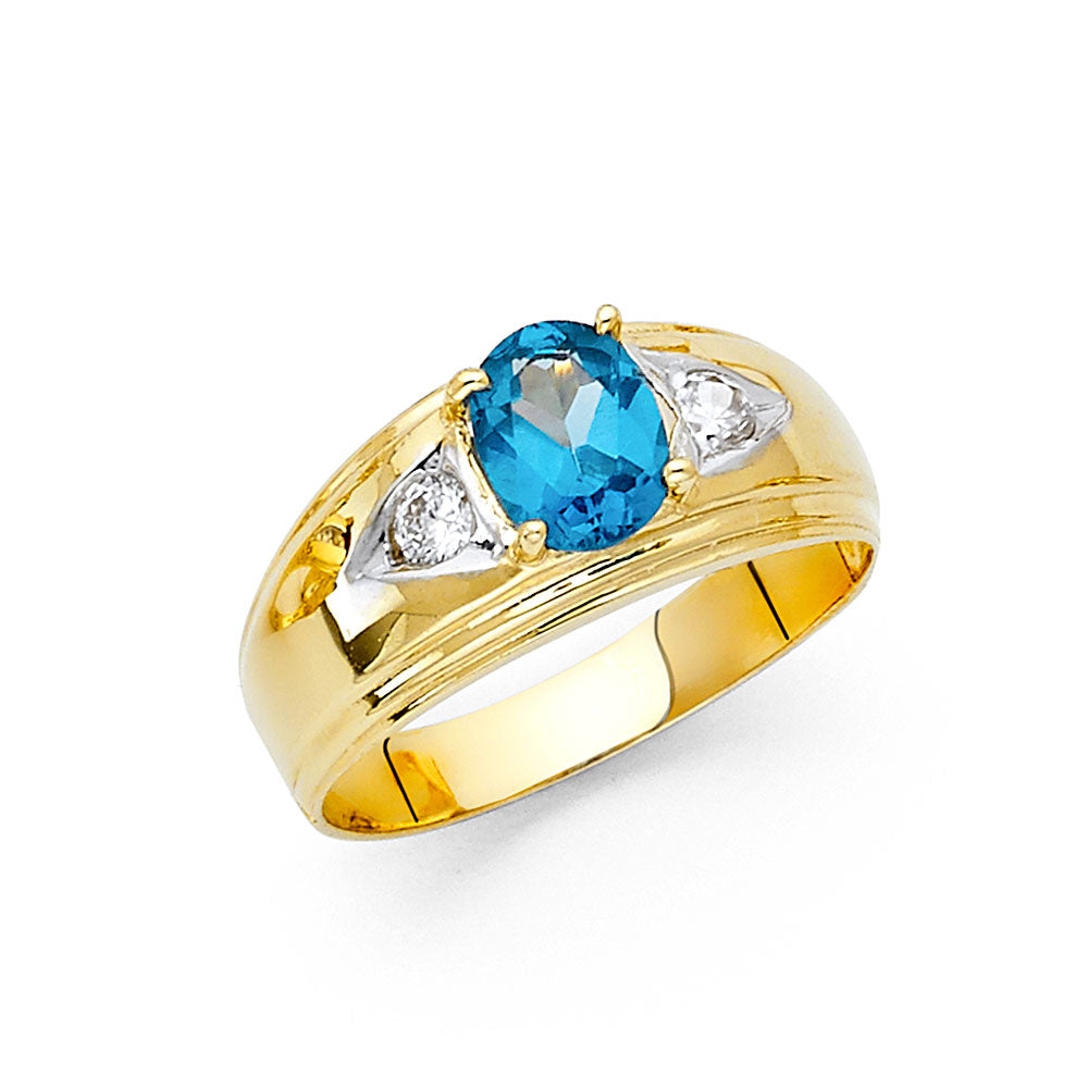 14K Two-Tone Gold Men’s Oval Aquamarine CZ Ring