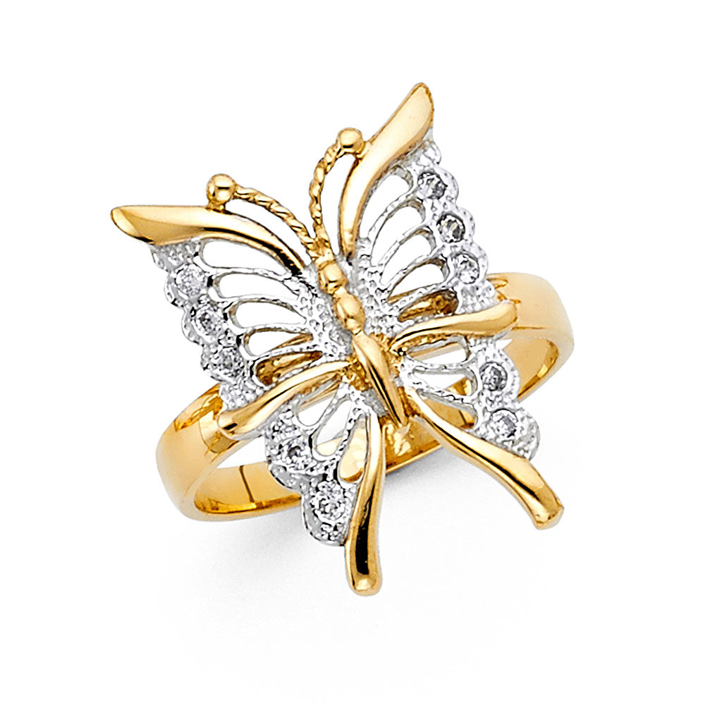 14K Two-Tone Gold Women’s Butterfly CZ Ring