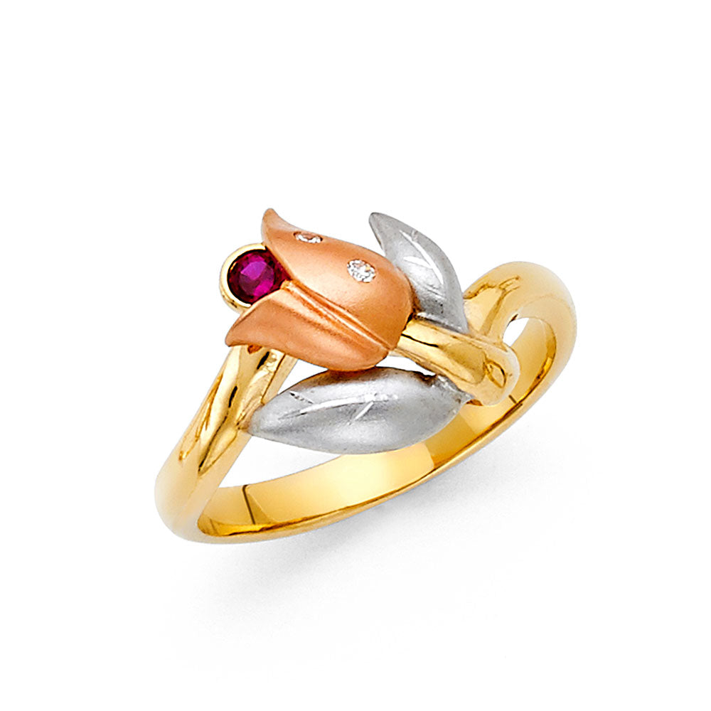 14K Tri-Color Gold Rosebud CZ Ring
