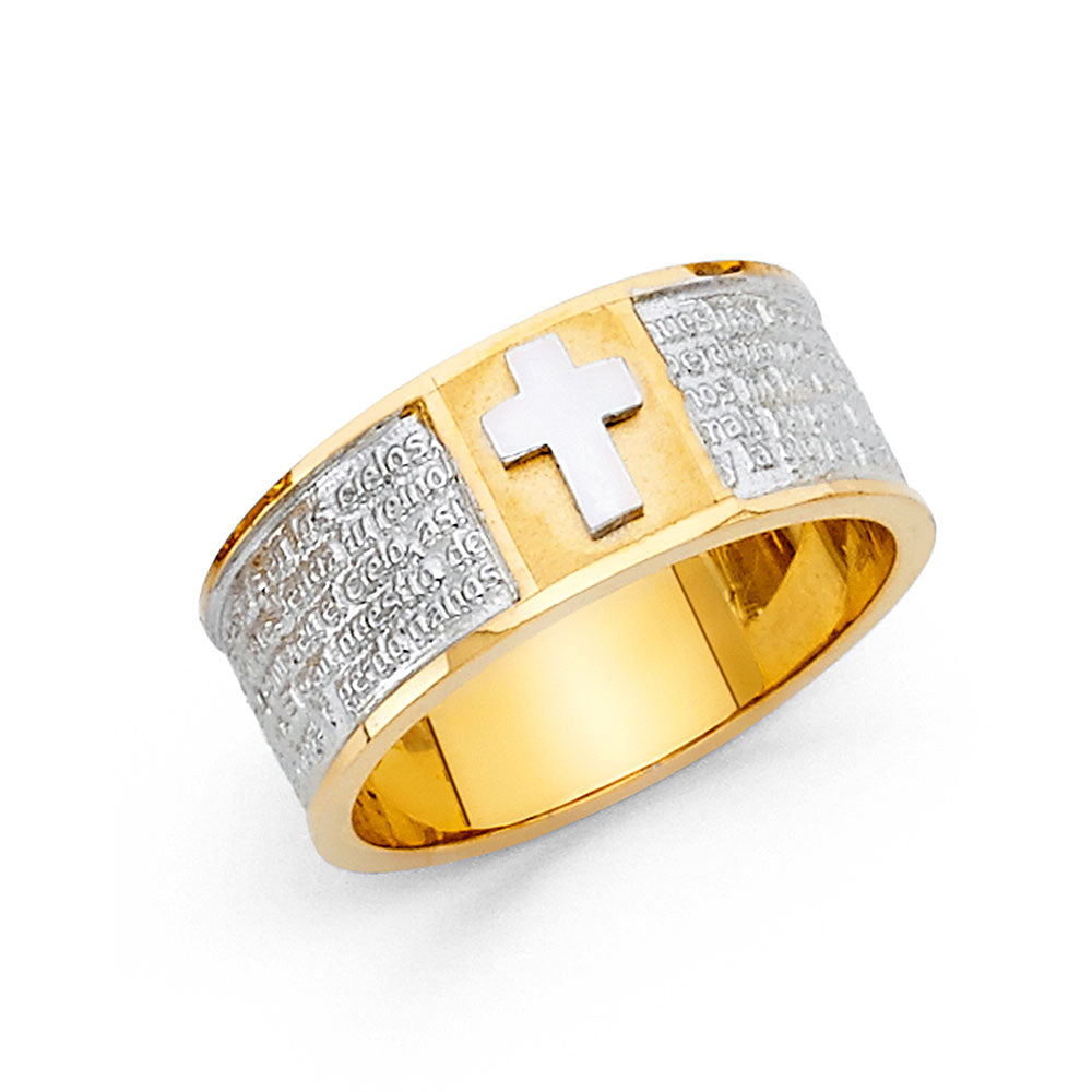 14K Two-Tone Gold Cross Prayer Design Ring