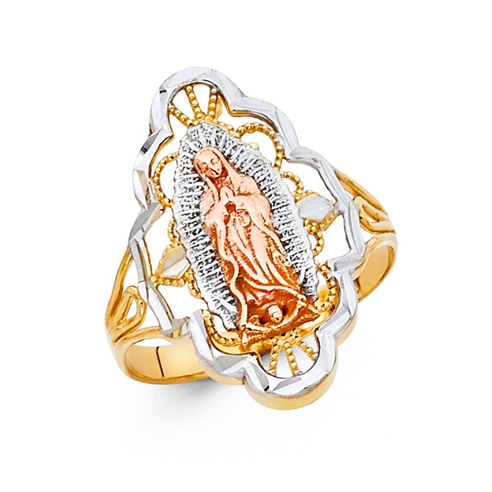 14K Tri-Color Gold Virgin Guadalupe Filigree Design Women’s Ring