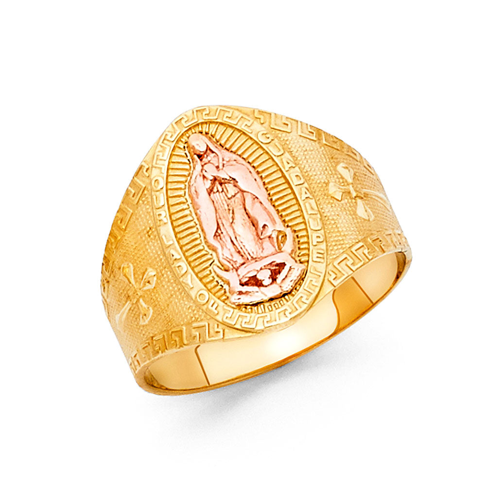 14K Two-Tone Gold Our Lady of Guadalupe Greek Key Design Women’s Ring