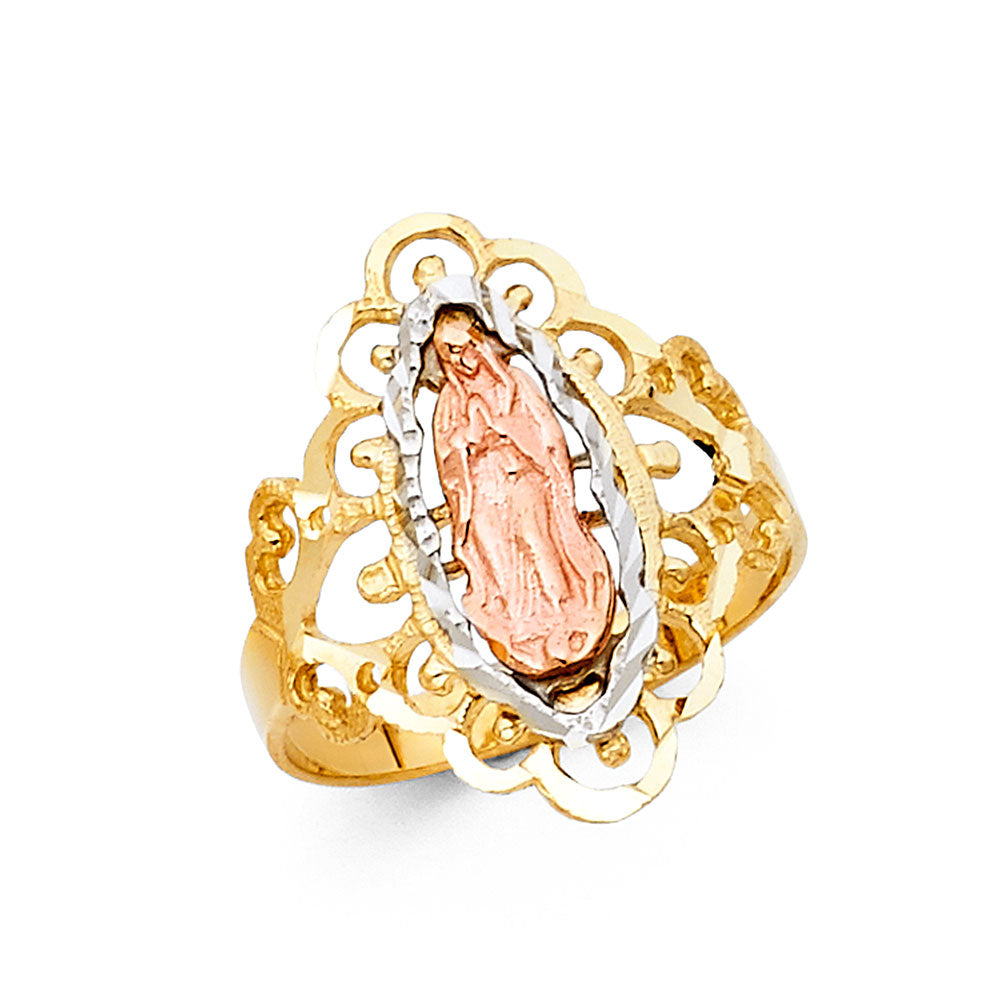 14K Tri-Color Gold Virgin Guadalupe Filigree Design Women’s Ring