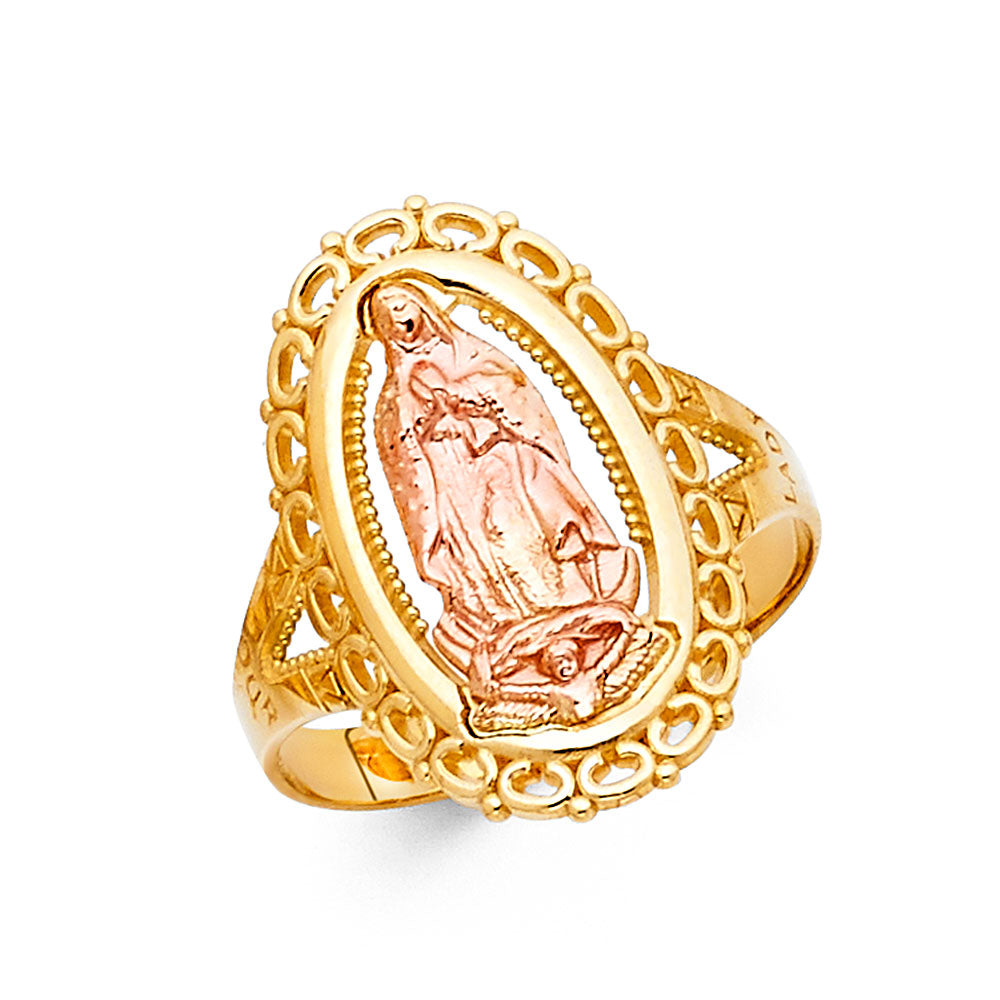 14K Tri-Color Gold Virgin Guadalupe Filigree Design Women’s Ring
