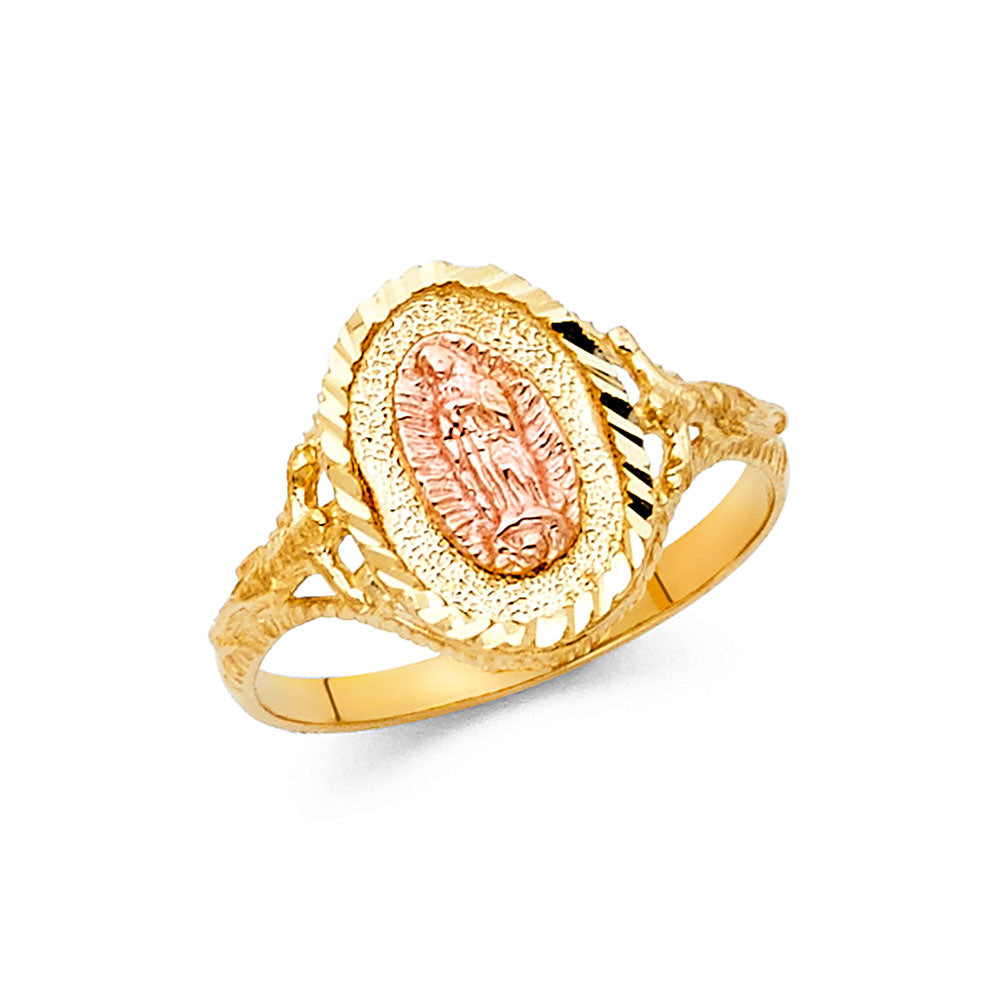14K Tri-Color Gold Virgin Guadalupe Filigree Ring