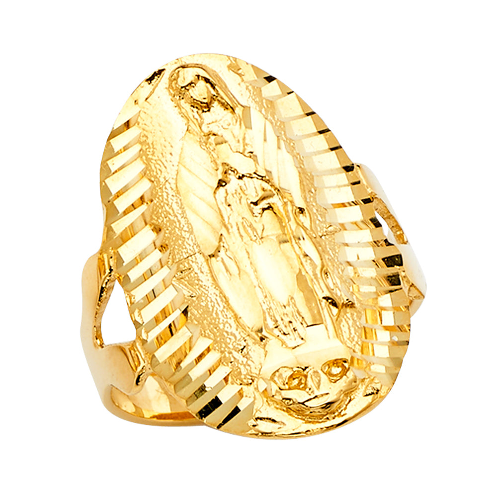 14K Yellow Gold Virgin Guadalupe Diamond-Cut Design Women’s Ring