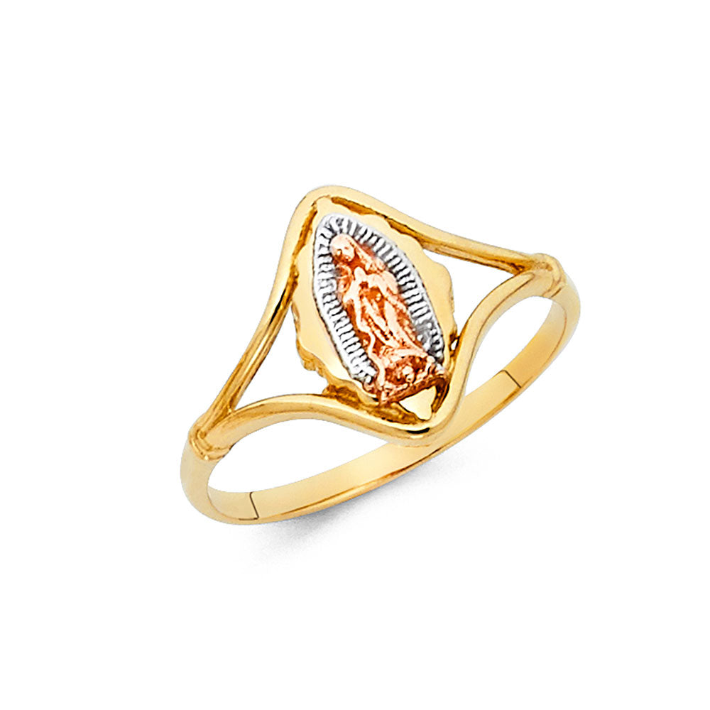 14K Tri-Color Gold Virgin Guadalupe Open Frame Ring