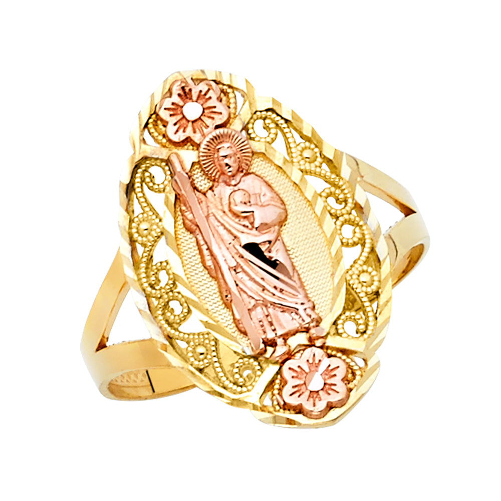 14K Two-Tone Gold Women’s San Judas Filigree Floral Design Ring