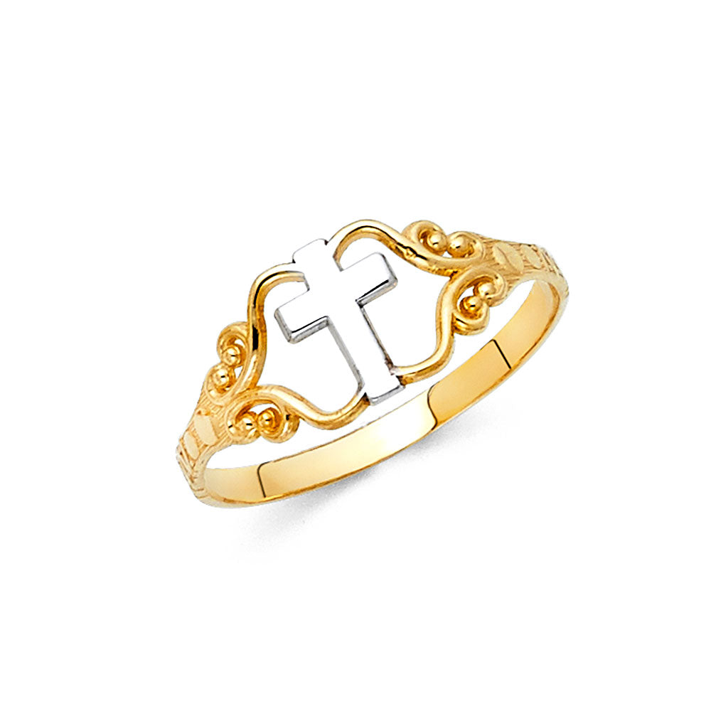 14K Two-Tone Gold Cross Filigree Ring