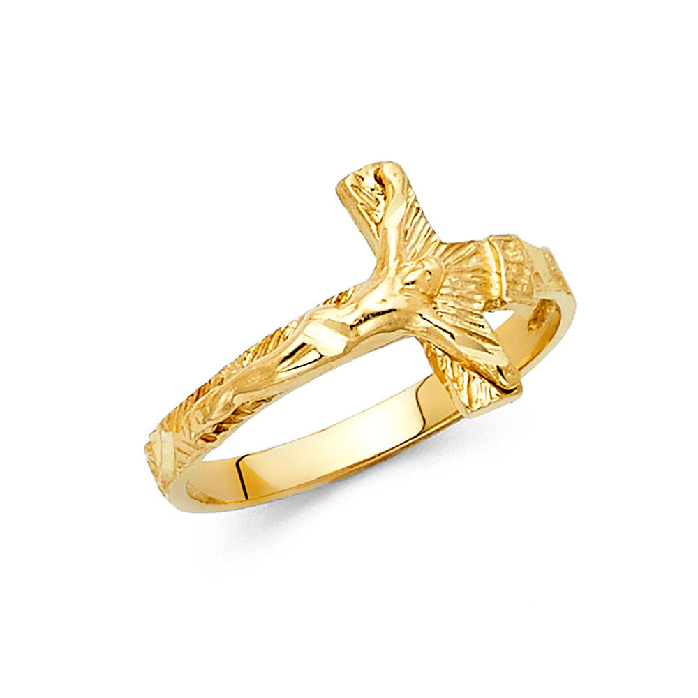 14K Yellow Gold Crucifix Cross Ring