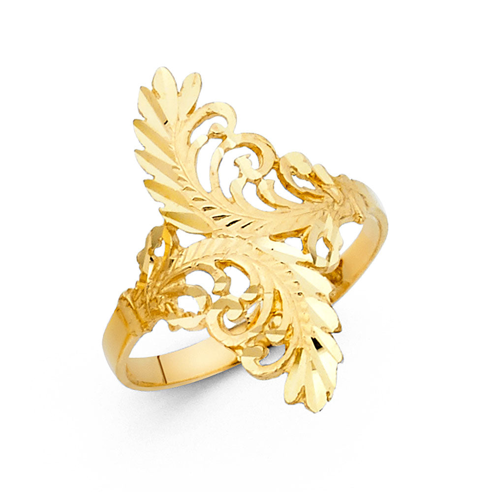 14K Yellow Gold Women’s Filigree Leaf Design Ring