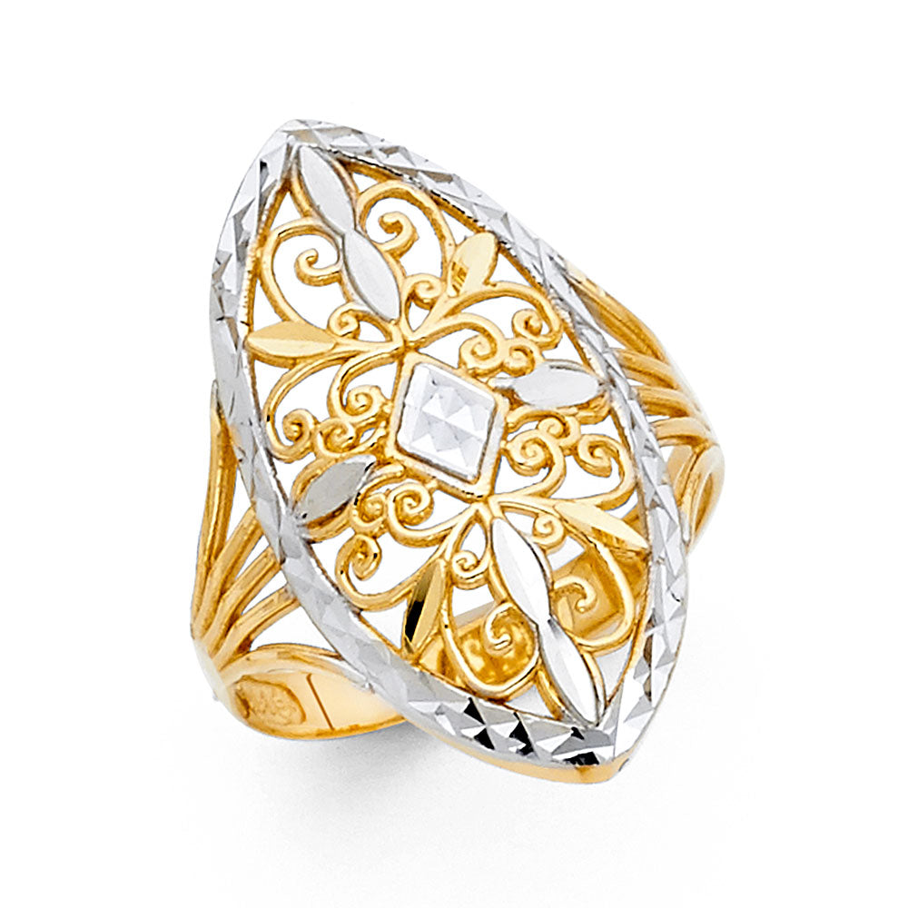 14K Two-Tone Gold Women’s Filigree Marquise Design Ring