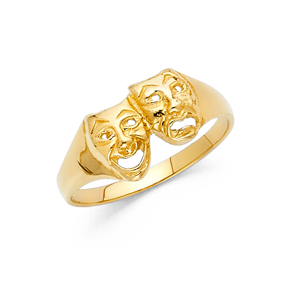 14K Yellow Gold Comedy & Tragedy Mask Ring