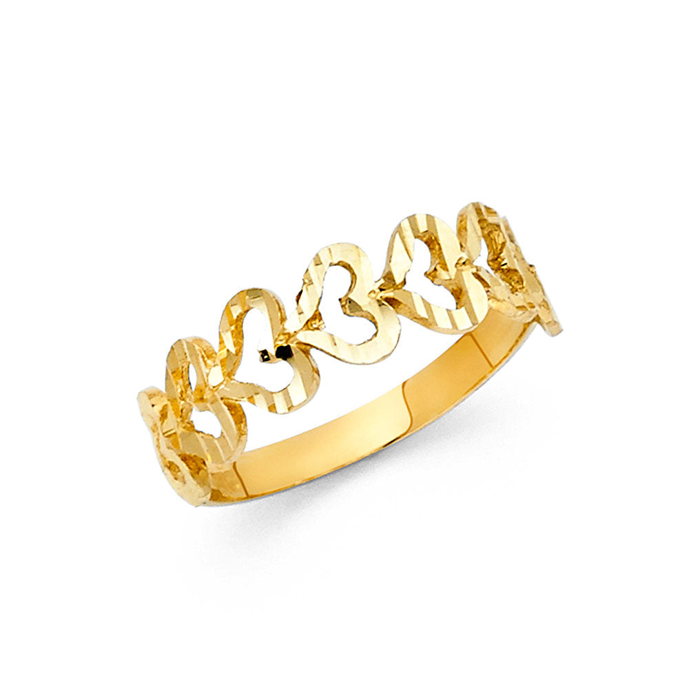 14K Yellow Gold Diamond-Cut Open Heart Ring