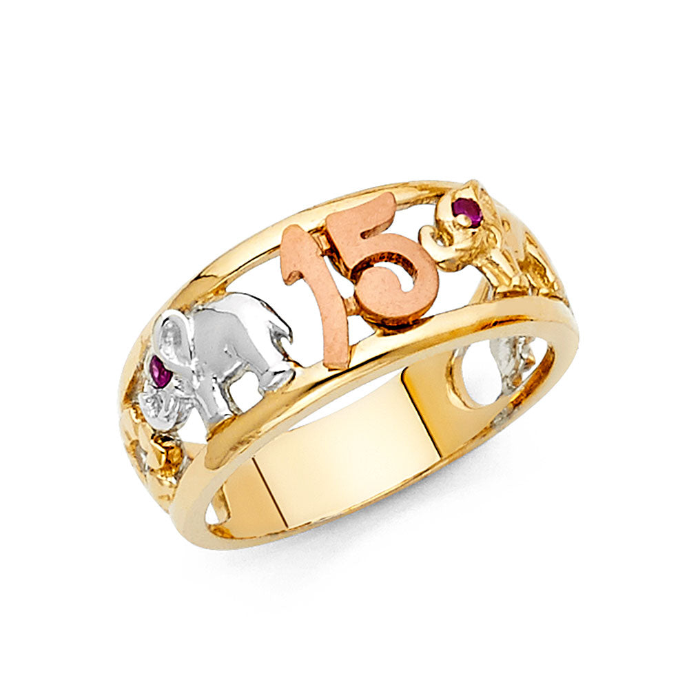 14K Tri-Color Gold 15 Años Quinceañera Ring