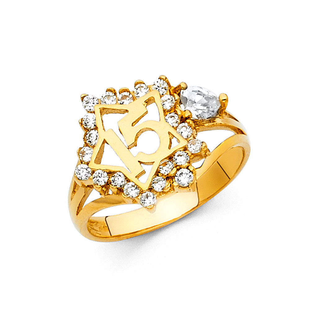14K Gold 15 Años Quinceañera CZ Ring