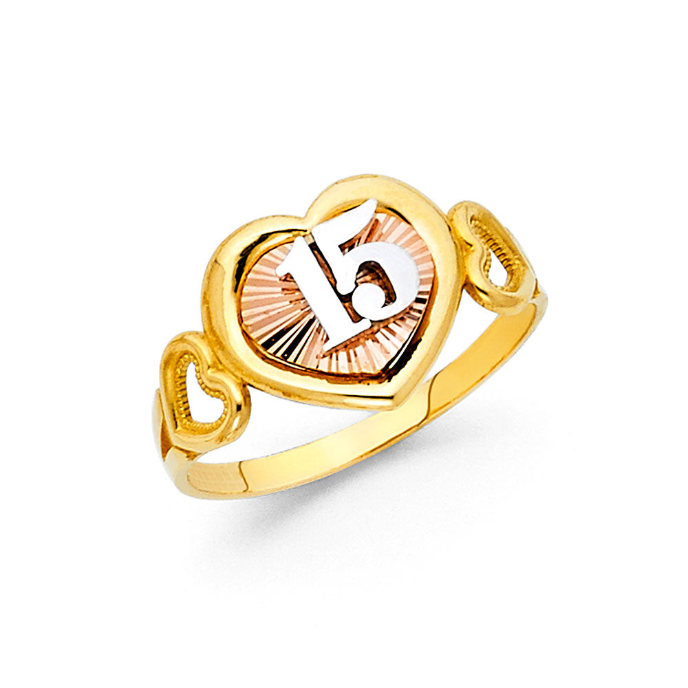 14K Tri-Color Gold 15 Años Quinceañera Ring