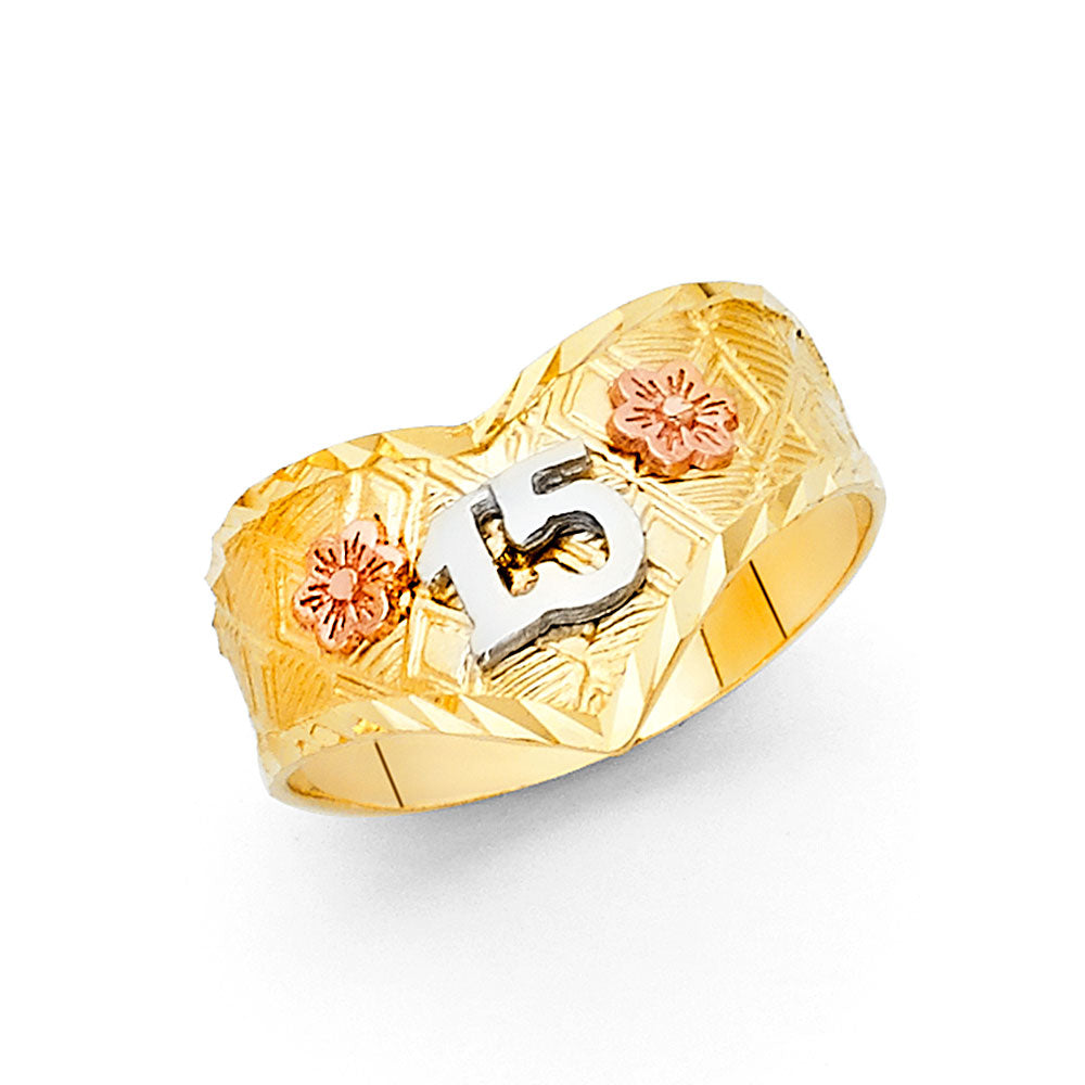 14K Tri-Color Gold 15 Años Quinceañera Ring
