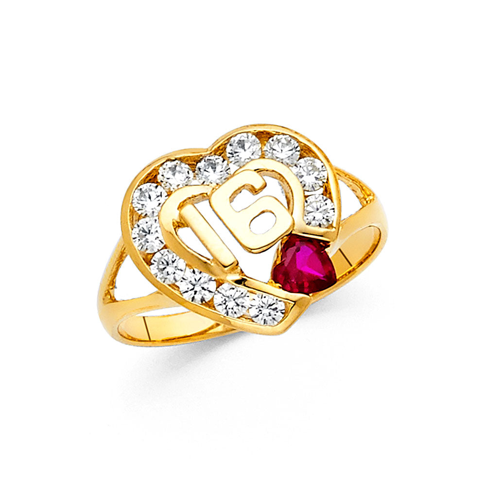 14K Yellow Gold Sweet 16 CZ Ring
