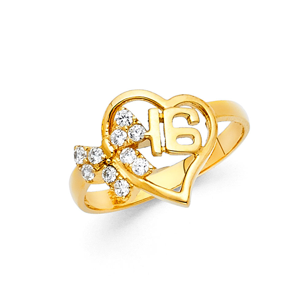 14K Yellow Gold Sweet 16 CZ Ring