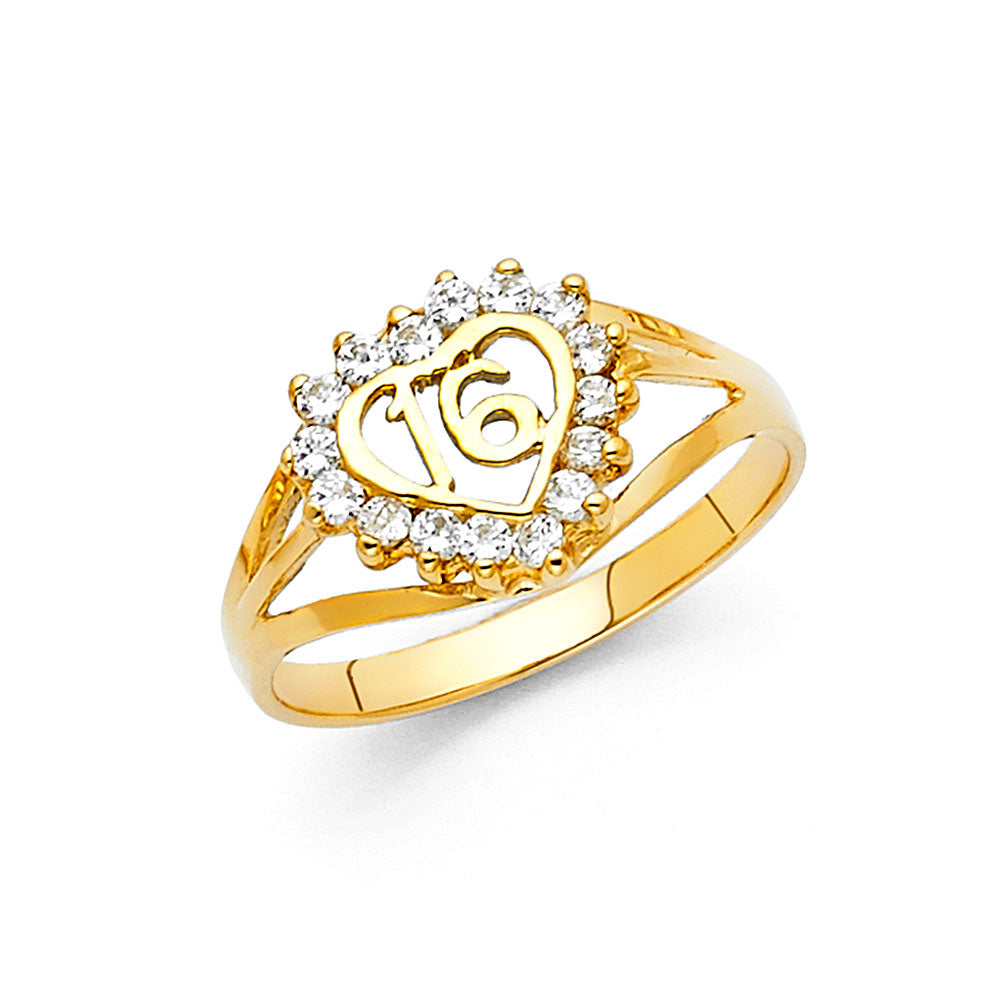 14K Yellow Gold Sweet 16 CZ Ring
