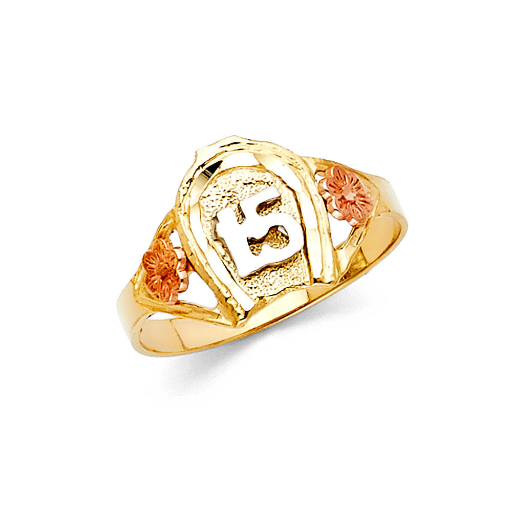 14K Tri-Color Gold 15 Años Quinceañera Ring