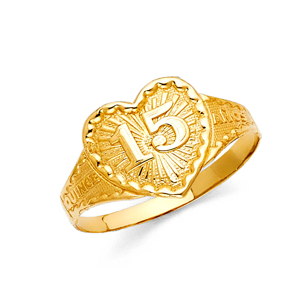 14K Yellow Gold 15 Años Quinceañera Ring